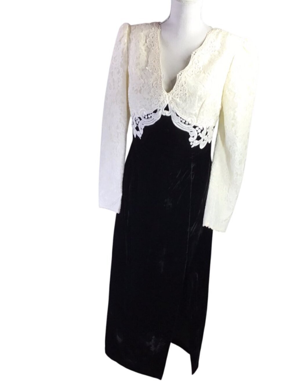 Scott McClintock Jessica Vintage Black Velvet Dress Maxi Lace Empire Size 10 - Picture 3 of 13